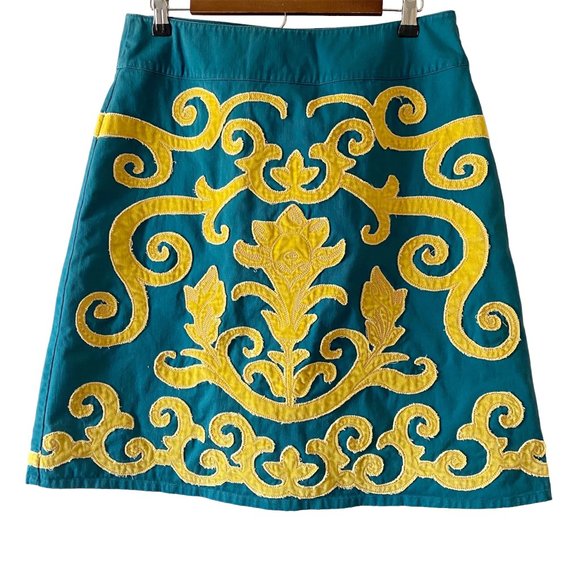 Boden Skirts Boden Emerald Green And Yellow A Line Pencil Skirt 4 R Poshmark